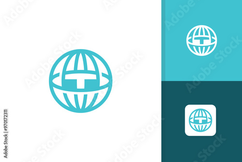 globe logo with initial letter t icon vector template