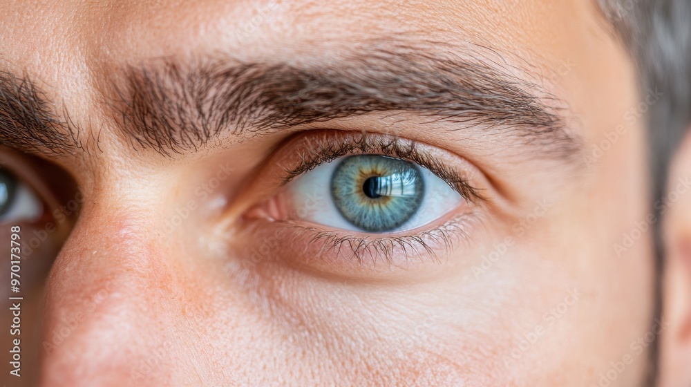 Fototapeta premium An up-close shot of a human eye with a distinct blue-green hue, emphasizing sharp details of the iris and highlighting the intricacies of human visual capability.