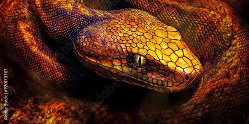 close up of a snake, ai generated.	 photo