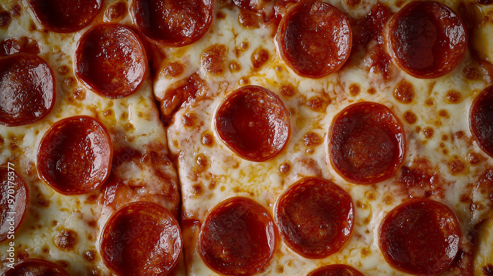 a close-up, top-down view of pepperoni pizza, filling the entire frame with the focus on the pizza's pepperoni slices a close-up, top-down view of pepperoni pizza, filling the entire frame with the focus on the pizza's pepperoni slices