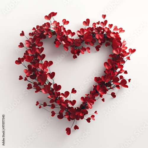 Heart-shaped leaves create a romantic wreath on a white background.