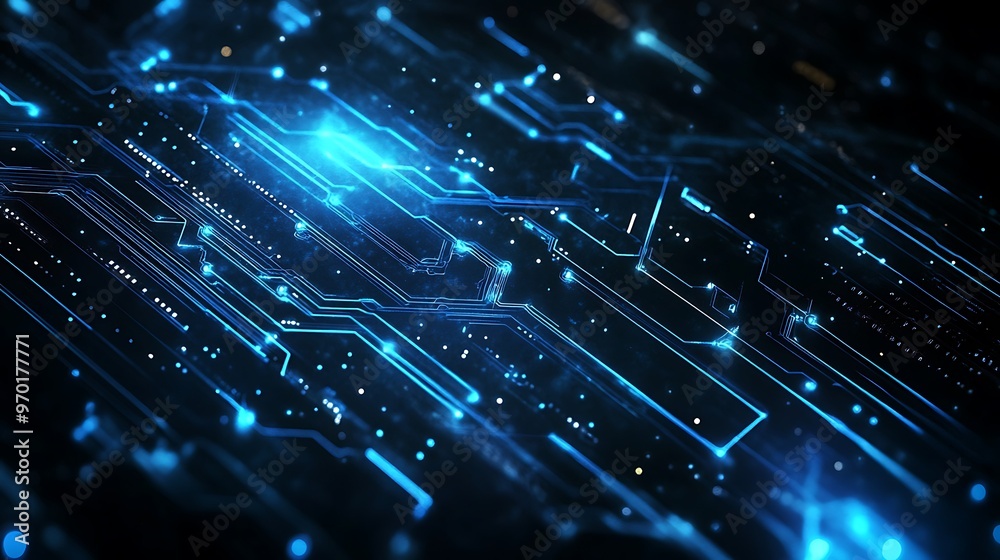 Glowing Blue Circuit Board with Diagonal Lines and Points of Light ...
