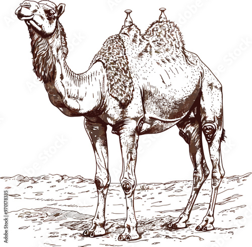 Camel Line Art Vector Icon On White Background
