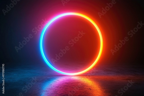 Glowing Neon Circle on a Dark Surface