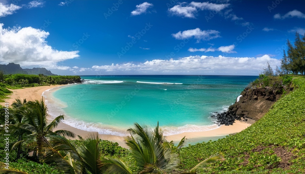 Tropical Paradise in Hawaii, Vibrant Beaches with Lush Greenery and Clear Waters Tropical Paradise in Hawaii, Vibrant Beaches with Lush Greenery and Clear Waters