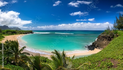 Tropical Paradise in Hawaii  Vibrant Beaches with Lush Greenery and Clear Waters