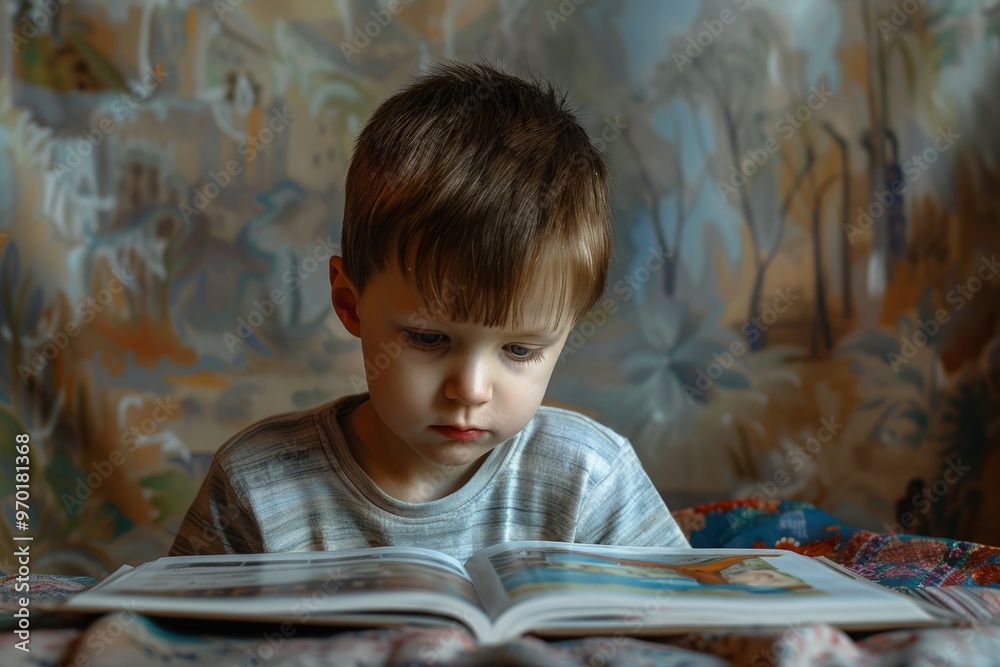 Boy reading an old book