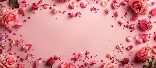Frame Made Of Rose Flowers Confetti On Pink Background Valentine S Day Background