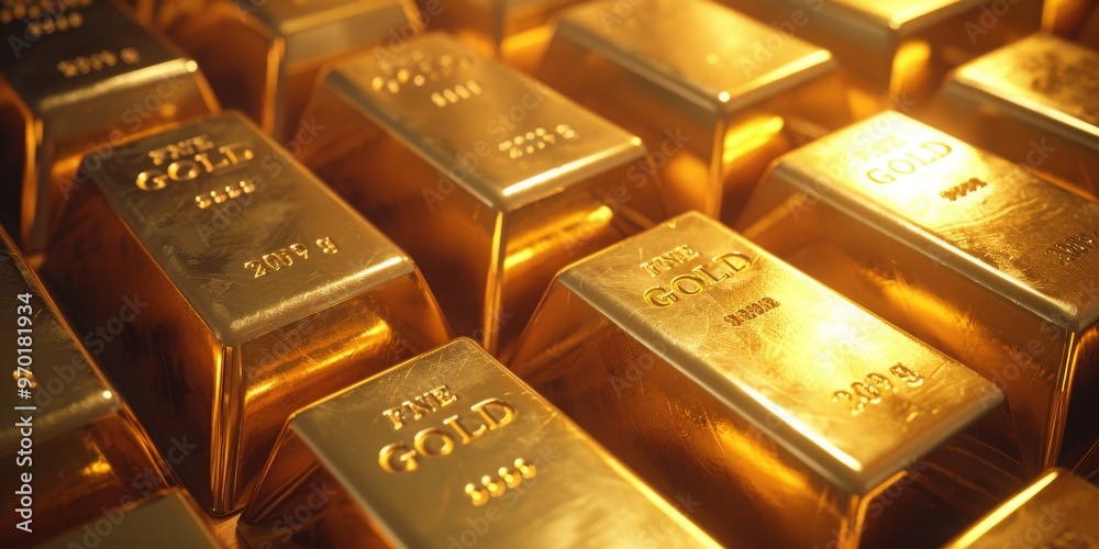 A close-up of polished gold bars stacked together symbolizing wealth and a secure financial investment. A close-up of polished gold bars stacked together symbolizing wealth and a secure financial investment.