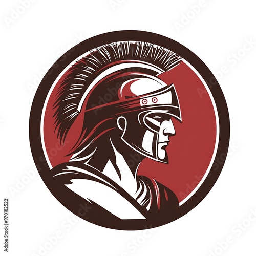 Profile of a Spartan Warrior in Helmet with Red Background