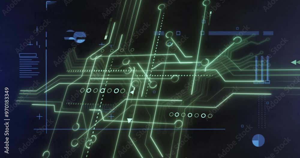 Animation of digital data processing over computer circuit board Animation of digital data processing over computer circuit board