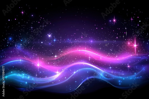 Abstract Cosmic Background with Glowing Stars and Waves