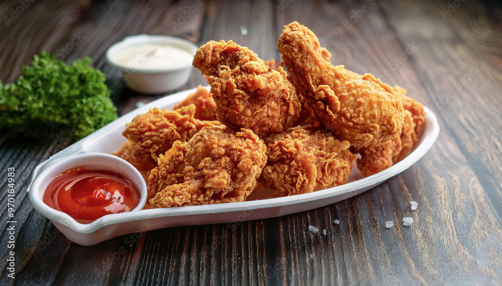 Fried chicken is chicken legs coated in flour and fried. Fried chicken is chicken legs coated in flour and fried.