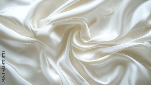 White silk fabric with smooth folds and elegant texture. Luxury material and textile concept photo