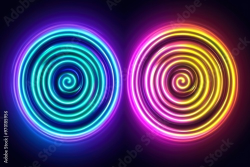 Two Neon Glowing Spirals with a Dark Background