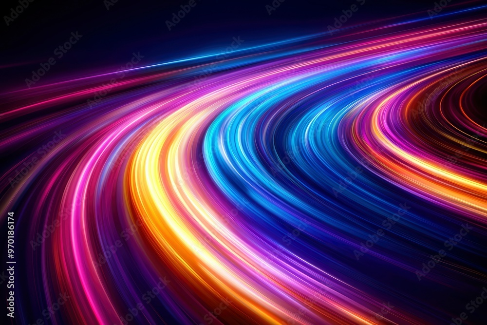 Abstract Curved Lines of Vibrant Colors on a Dark Background Abstract Curved Lines of Vibrant Colors on a Dark Background