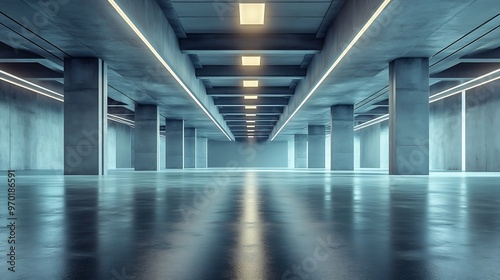 3d render of abstract futuristic architecture with empty concrete floor Scene for car presentation : Generative AI