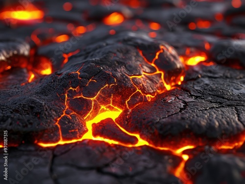 Glowing embers in a fiery campfire