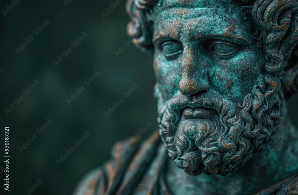 Weathered bronze statue with intricate details Weathered bronze statue with intricate details