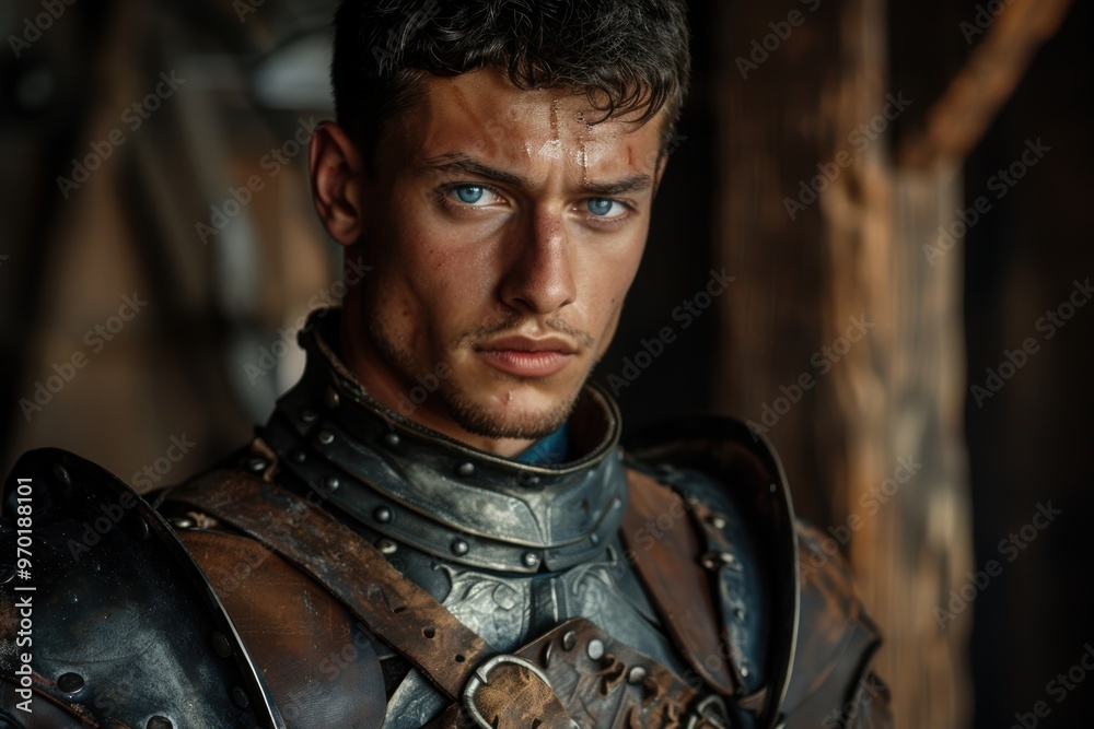 Rugged warrior with intense gaze Rugged warrior with intense gaze
