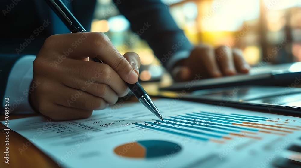 Banking business finance and investment concept Businessman analyzing market data financial graph report economic growth business strategy planning and solution risk management : Generative AI Banking business finance and investment concept Businessman analyzing market data financial graph report economic growth business strategy planning and solution risk management : Generative AI