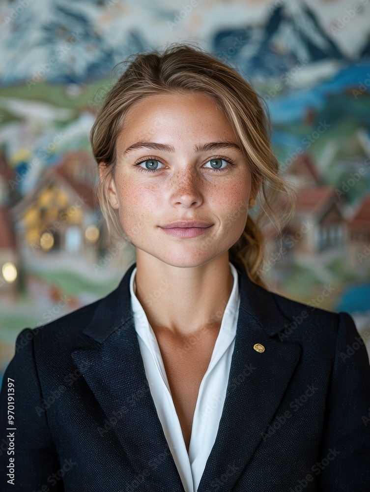 young woman in business attire with blue eyes and freckles young woman in business attire with blue eyes and freckles