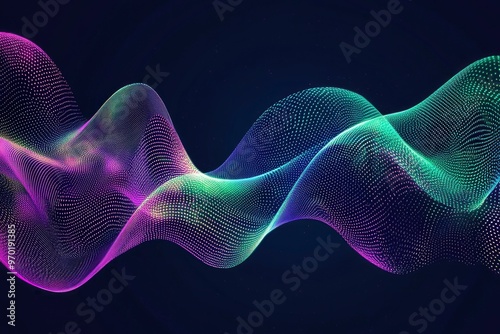 Abstract Wavy Lines of Neon Light with Dots