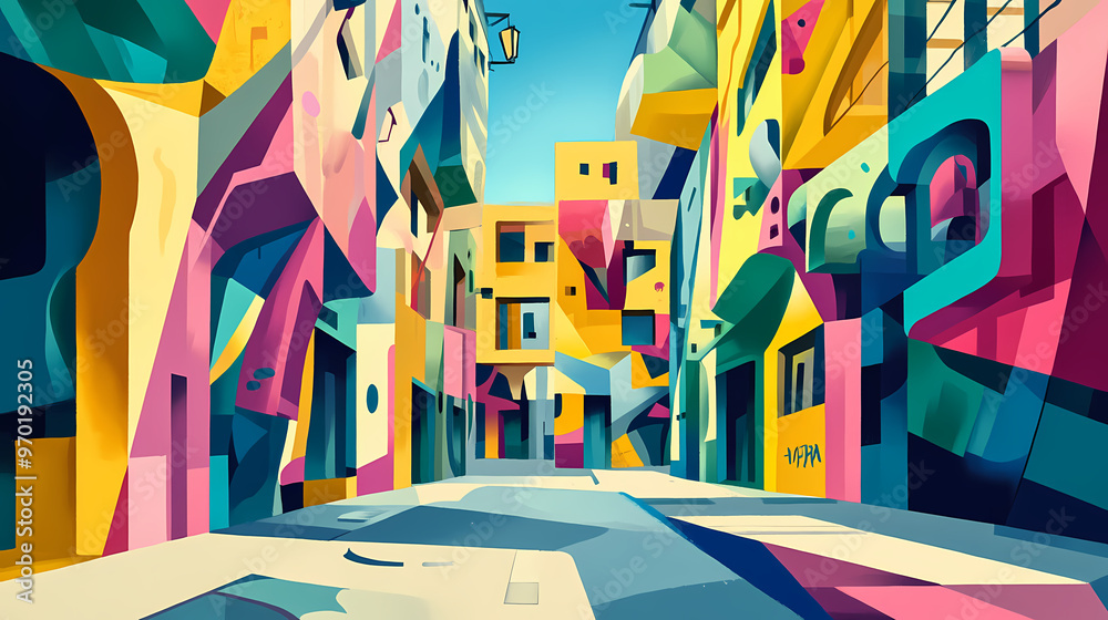 Infuse traditional street art elements with a modern twist utilizing cubist influences in a vr environment present a kaleidoscope of colors and shapes. Cubist. Illustration Infuse traditional street art elements with a modern twist utilizing cubist influences in a vr environment present a kaleidoscope of colors and shapes. Cubist. Illustration