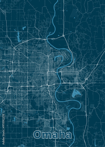 Omaha, Nebraska, USA artistic blueprint map poster