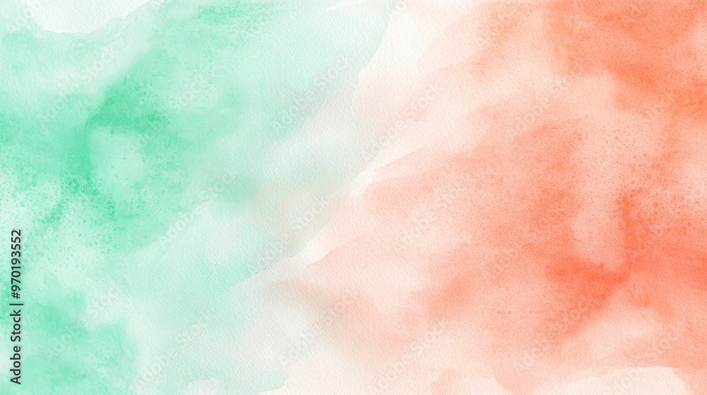 Obraz premium Soft washes of mint and coral, abstract watercolor background