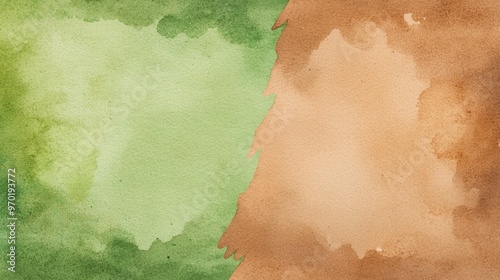 Earthy brown and moss green, natural watercolor background photo