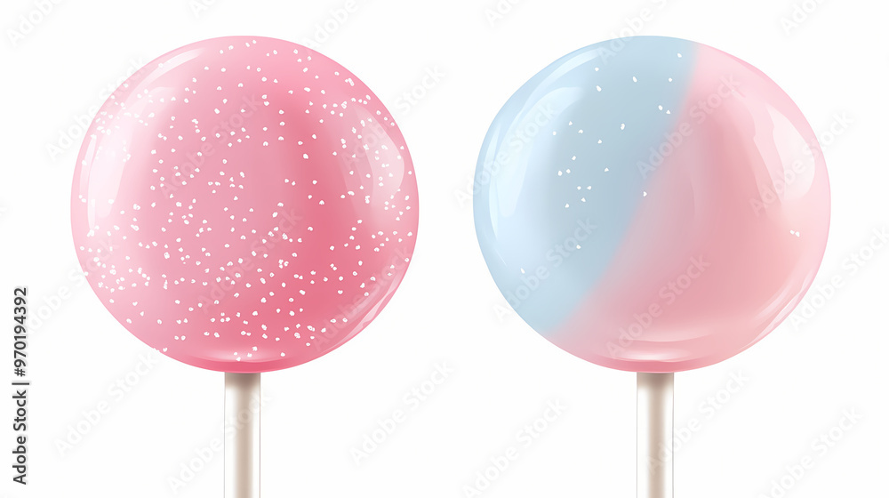 Two pastel lollipops, white background, front view, clean and simple vector illustration. Pastel. Illustration Two pastel lollipops, white background, front view, clean and simple vector illustration. Pastel. Illustration