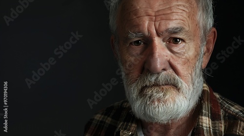 Middle age hoary senior man over isolated background with serious expression on face Simple and natural looking at the camera : Generative AI photo