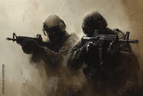 Fictional tense battlefield with armed players, smoke grenades, and gunfire, as explosions erupt and a bomb timer ticks down amidst the chaos Generated by AI