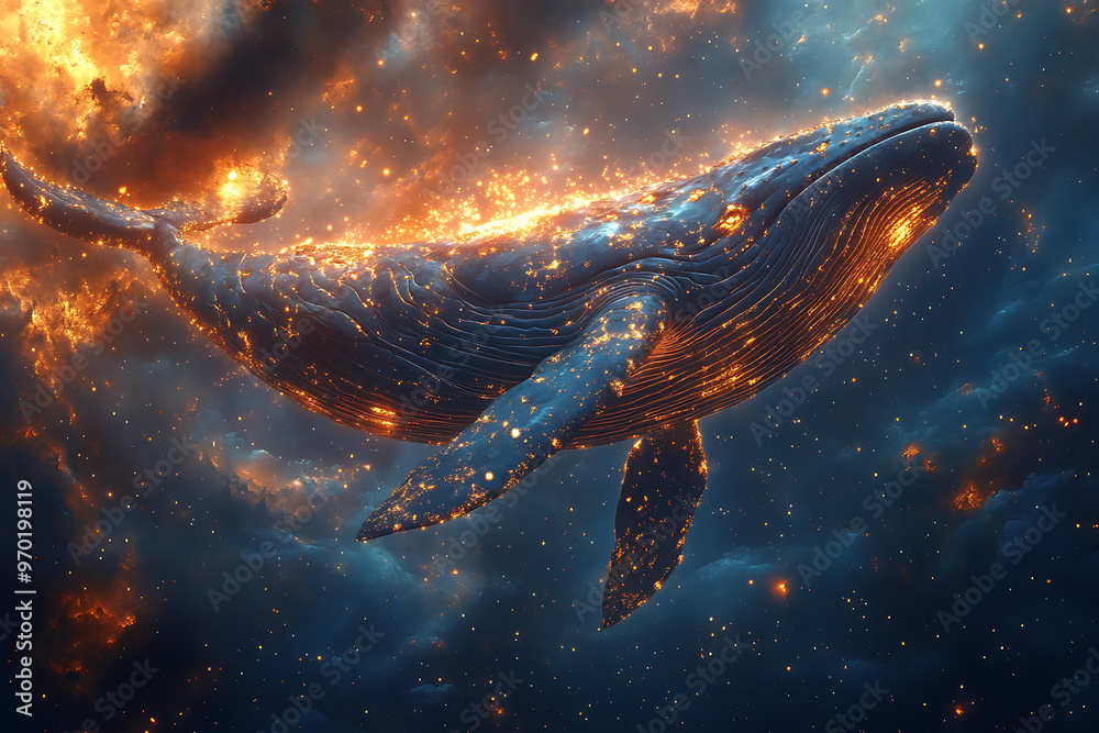 Magical space whales depicted in wireframe style, swimming through space among stars, blending fantasy and sci-fi with a surreal, celestial aesthetic.
Magical space whales depicted in wireframe style, swimming through space among stars, blending fantasy and sci-fi with a surreal, celestial aesthetic.