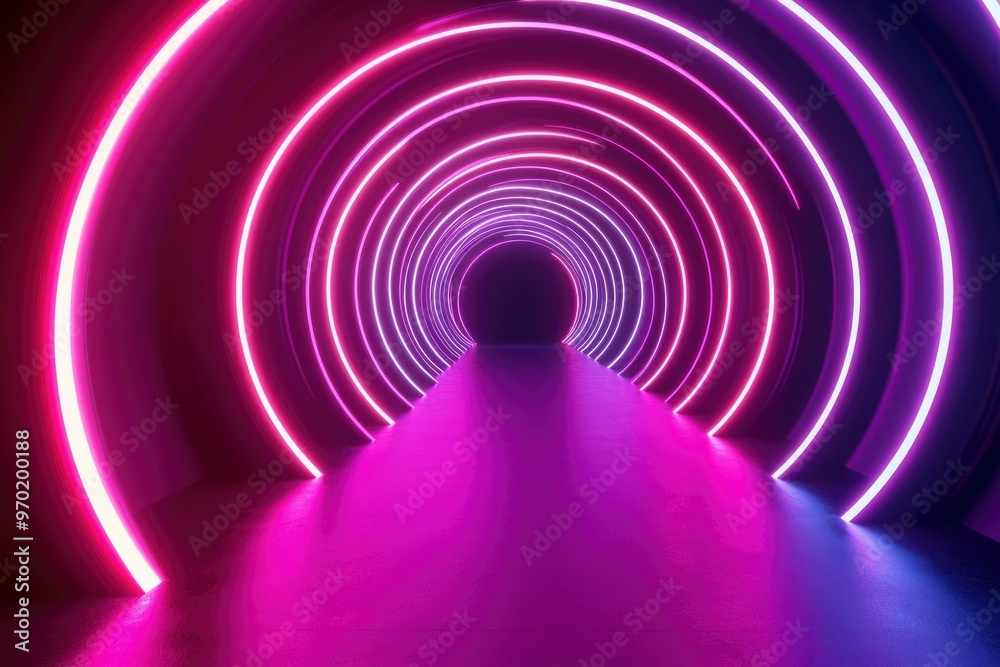 Purple and White Neon Circular Tunnel with Reflective Floor Purple and White Neon Circular Tunnel with Reflective Floor