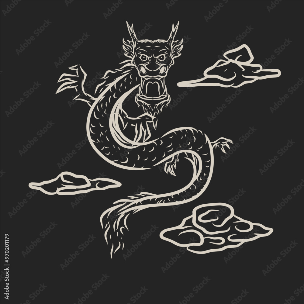 Fototapeta premium Dragon hand drawn vector illustration 
