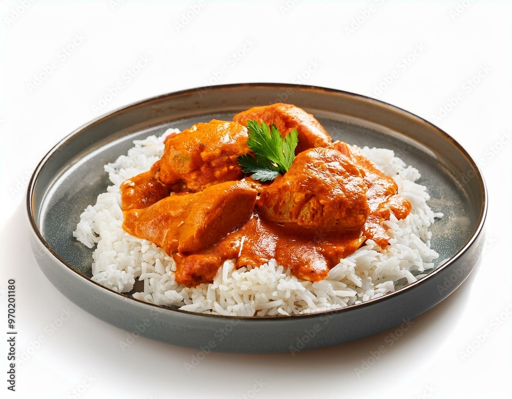 Makhani chicken on plate isolated on white background Makhani chicken on plate isolated on white background