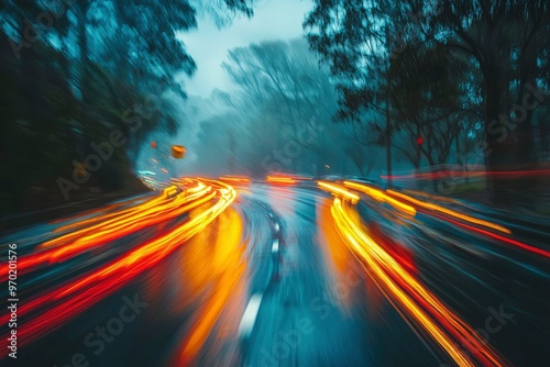 Abstract Motion Blur of a Road with Red and Yellow Lights