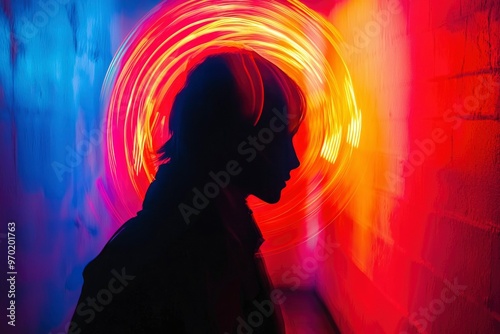 Silhouette of a Person with a Swirling Light Background