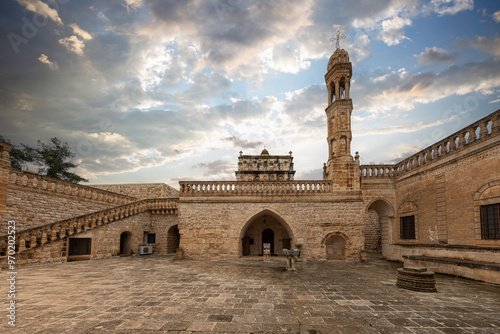 Syrian Orthodox Church dedicated to Holy Mary in the village of Anitli known also as Hah, Mardin, Turkey .Historical mardin midyat virgin mary church. photo