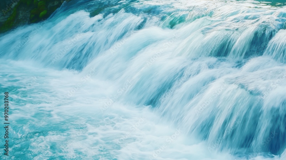 Obraz premium Water cascading down a waterfall in slow motion, creating fluid curves