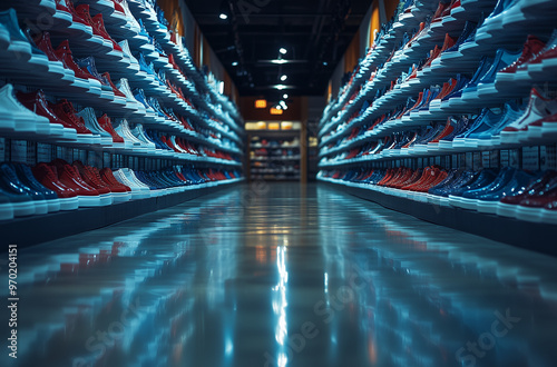 Vibrant Sneaker Displays Captured Head-On in High Dynamic Range photo