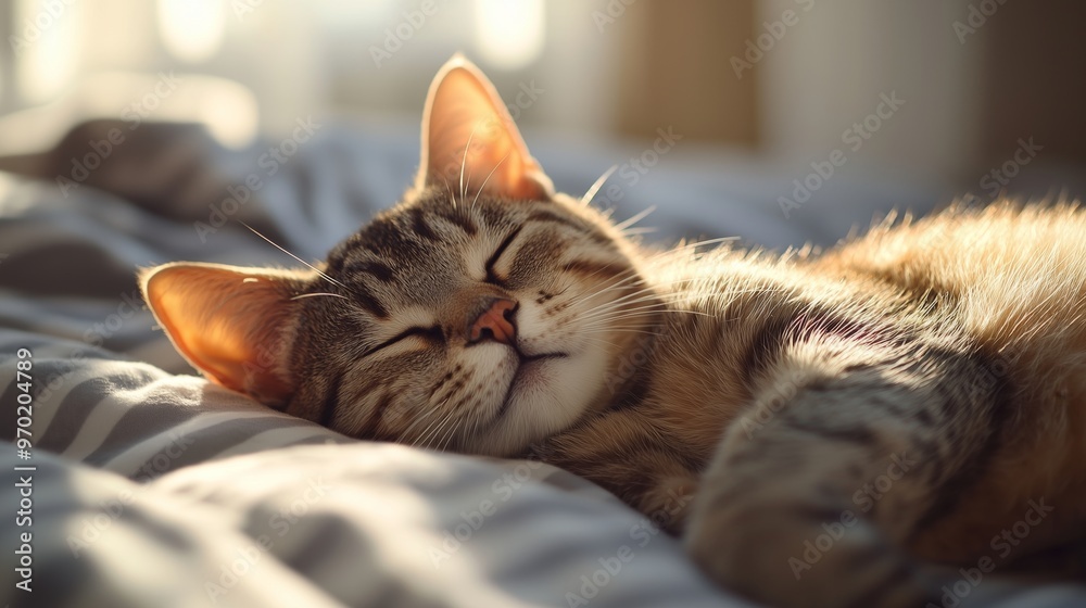 Obraz premium A cute cat sleeping on the bed