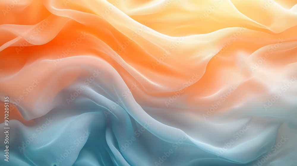 Fototapeta premium Abstract background with pastel colors, a light blue and orange color gradient, soft waves of tulle fabric, and an elegant style.