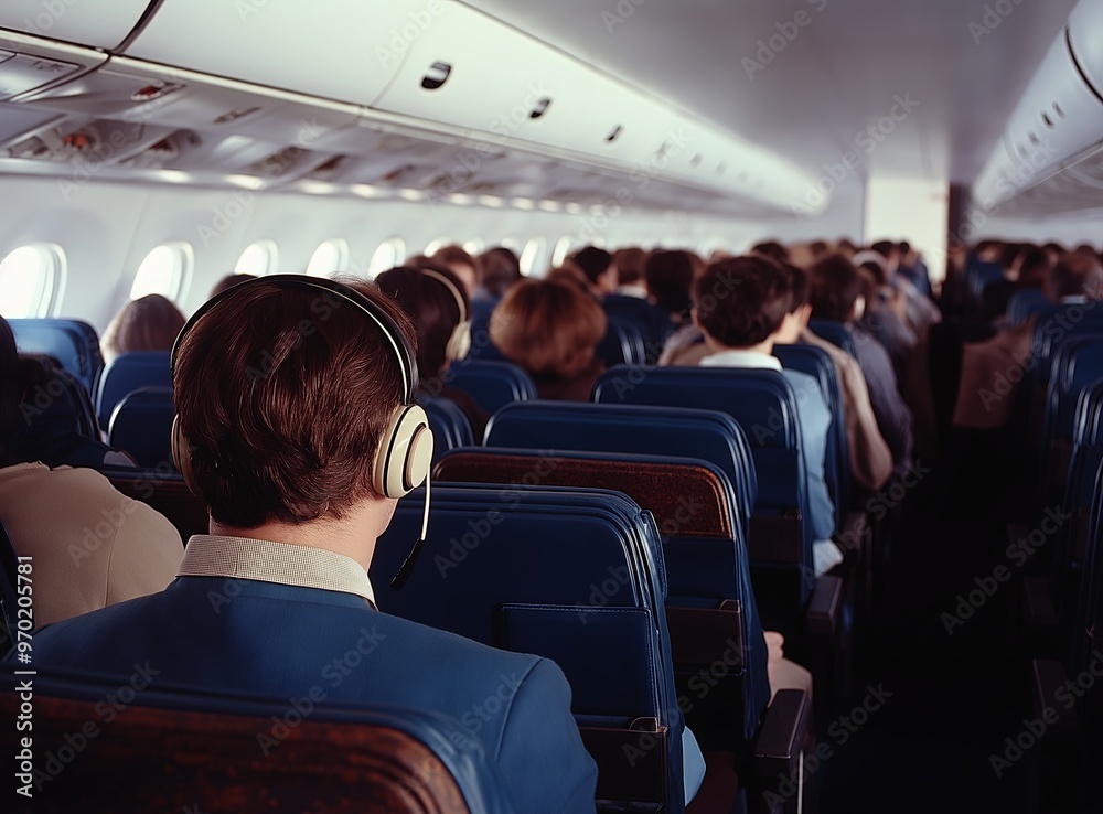 Fototapeta premium Passengers Sitting in Airplane Cabin