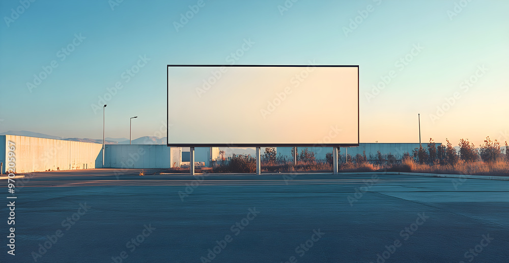 A large billboard is in the middle of a parking lot A large billboard is in the middle of a parking lot