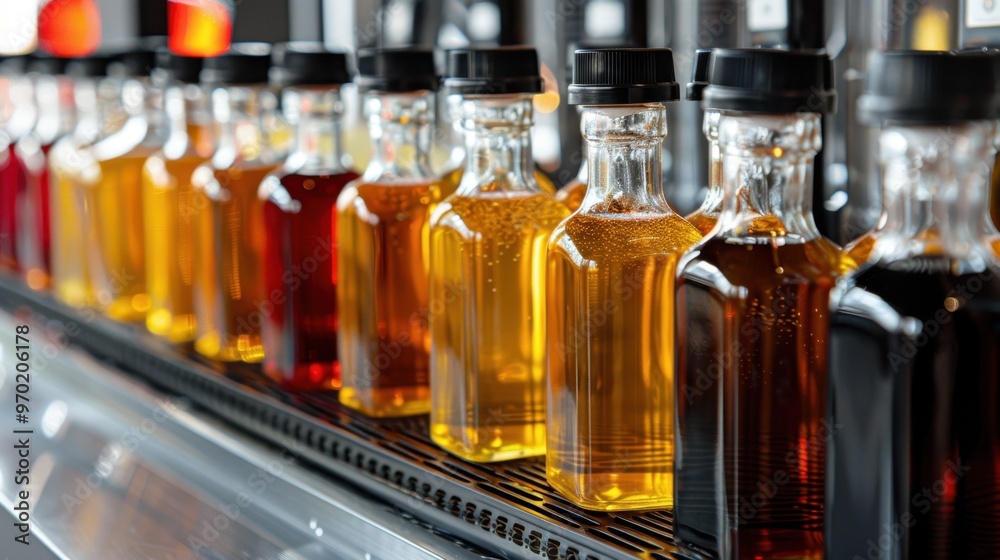 Syrup Bottles: Glass bottles of flavored syrups like vanilla, hazelnut, and caramel, arranged in rows with labels for easy access and drink customization.
Syrup Bottles: Glass bottles of flavored syrups like vanilla, hazelnut, and caramel, arranged in rows with labels for easy access and drink customization.