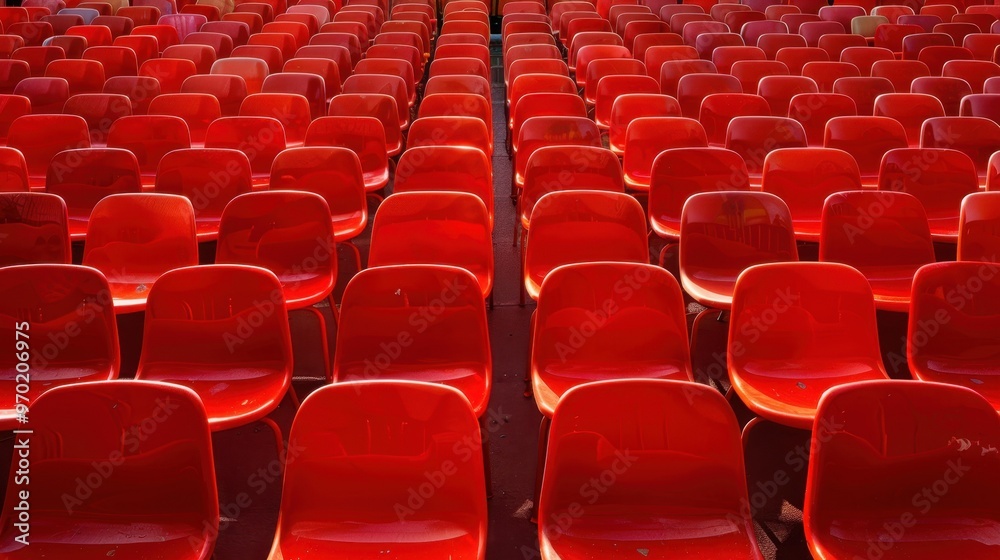 Fototapeta premium Seating Tiers: Rows of seats set in ascending levels, providing spectators with clear, unobstructed views of the event from various heights. 