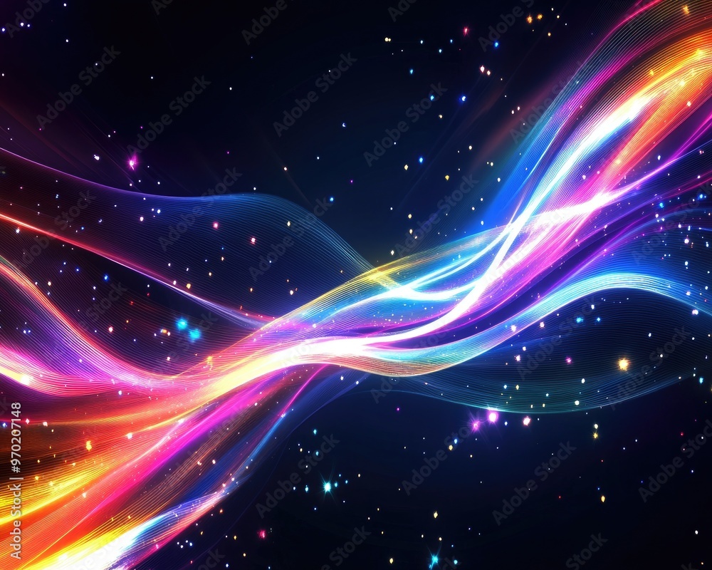 Line art illustration featuring stunning light flares and glowing streaks against a dark background creating a luminous abstract sparkling wallpaper with an elegant virtual cyberspace style Line art illustration featuring stunning light flares and glowing streaks against a dark background creating a luminous abstract sparkling wallpaper with an elegant virtual cyberspace style